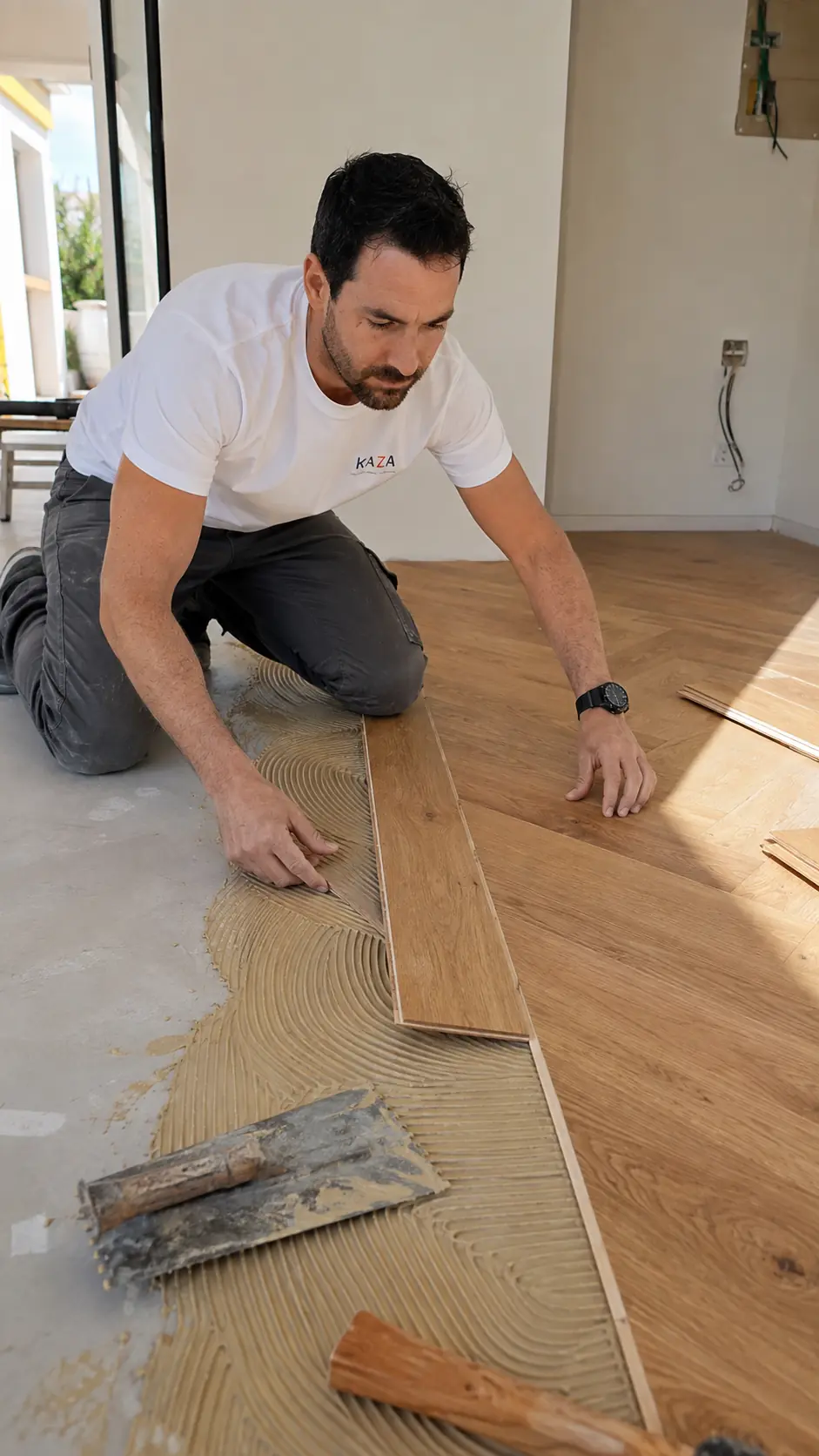 Pose de parquet contrecollé par Kaza sur la Côte Basque
